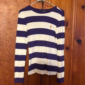 Ralph Lauren Sport Purple and White Striped Long Sleeve Tee